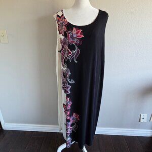Catherines Maxi Dress Plus Size 4X Sleeveless Stretch Lined Artsy Black Ivory